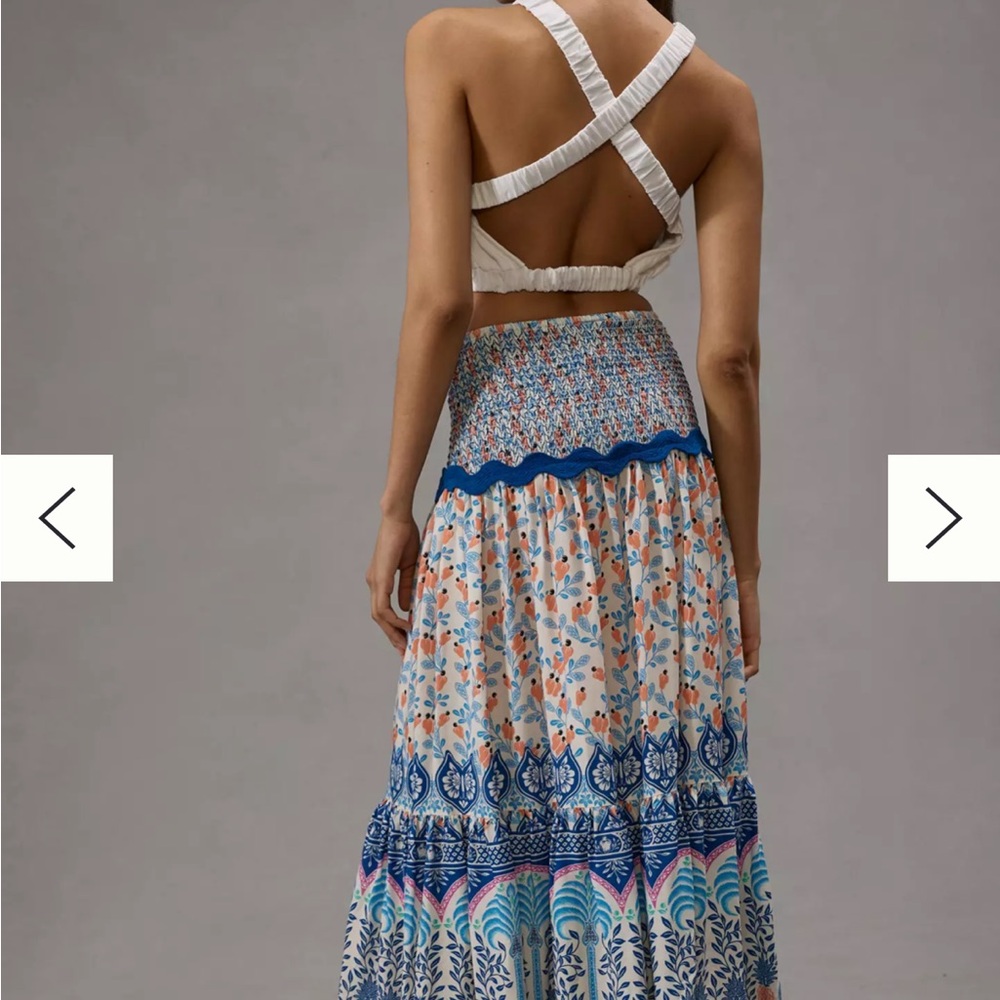 Farm Rio x Anthropologie Blue Ruffled Printed Tapestry Maxi Skirt - Picture 3 of 12